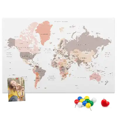 Cork Memo Board with Detailed World Map