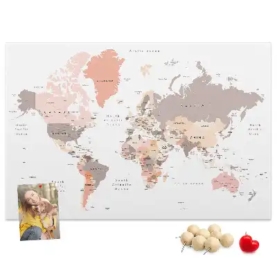Cork Memo Board with Detailed World Map