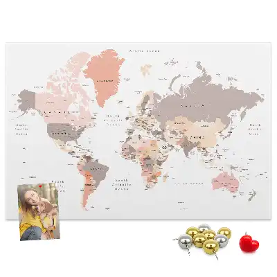 Cork Memo Board with Detailed World Map