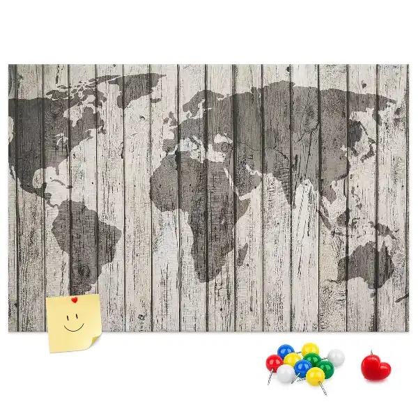 Printed World Map Cork Board