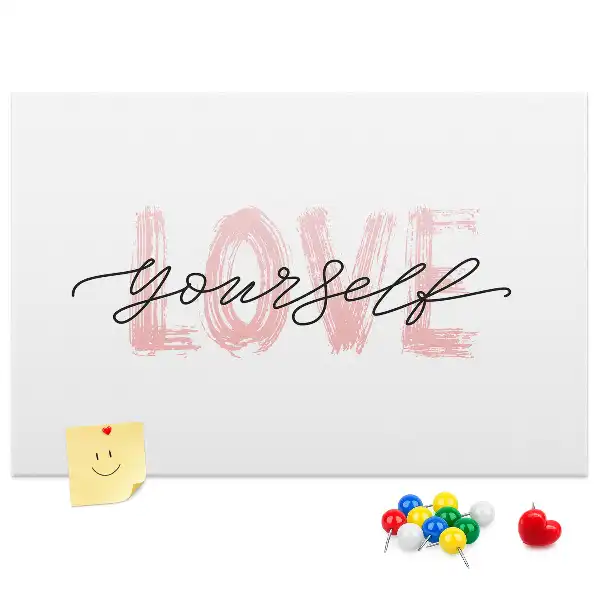 Printed Cork Memo Board Love yourself lettering