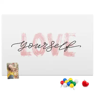 Printed Cork Memo Board Love yourself lettering
