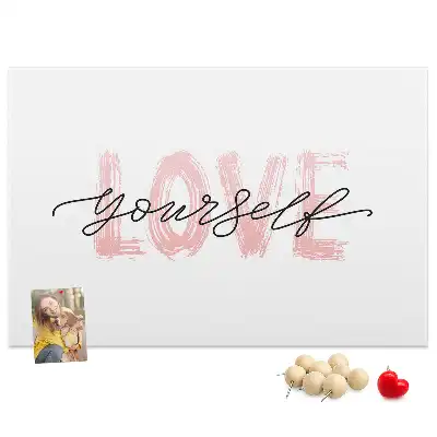Printed Cork Memo Board Love yourself lettering