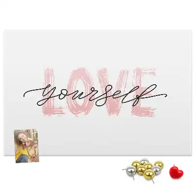Printed Cork Memo Board Love yourself lettering