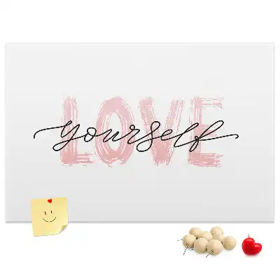 Printed Cork Memo Board Love yourself lettering