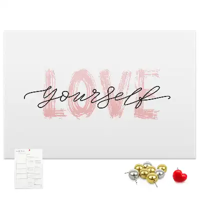 Printed Cork Memo Board Love yourself lettering