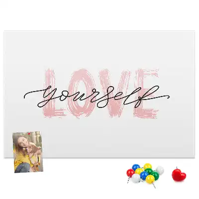 Printed Cork Memo Board Love yourself lettering