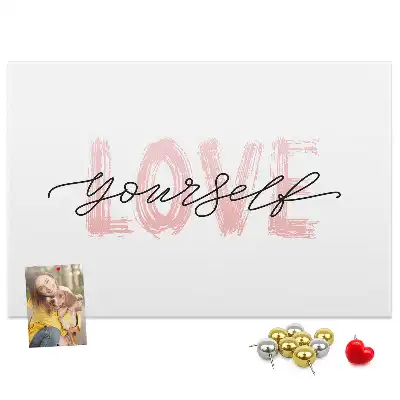 Printed Cork Memo Board Love yourself lettering
