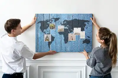 World Map Cork Memo Board with Wooden Frame