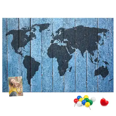 World Map Cork Memo Board with Wooden Frame