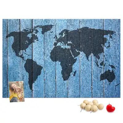 World Map Cork Memo Board with Wooden Frame