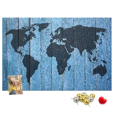 World Map Cork Memo Board with Wooden Frame