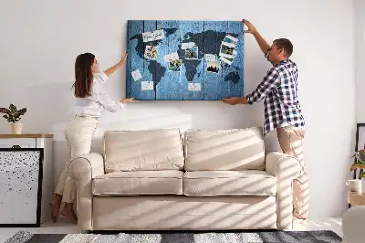 World Map Cork Memo Board with Wooden Frame
