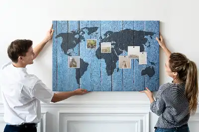 World Map Cork Memo Board with Wooden Frame