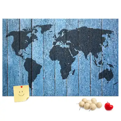 World Map Cork Memo Board with Wooden Frame