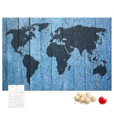 World Map Cork Memo Board with Wooden Frame