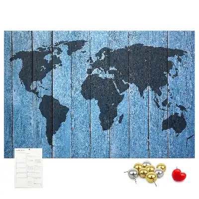 World Map Cork Memo Board with Wooden Frame