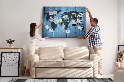 World Map Cork Memo Board with Wooden Frame