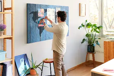 World Map Cork Memo Board with Wooden Frame