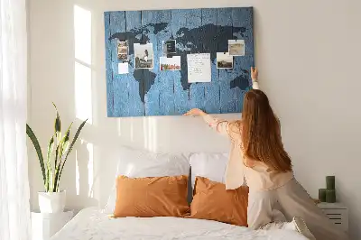 World Map Cork Memo Board with Wooden Frame
