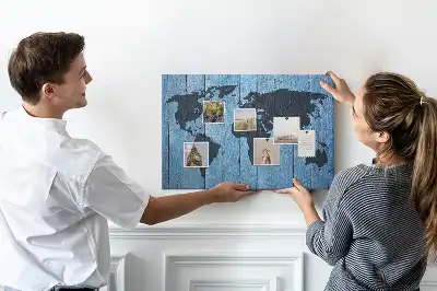 World Map Cork Memo Board with Wooden Frame