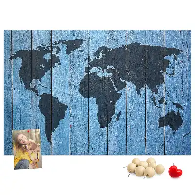 World Map Cork Memo Board with Wooden Frame