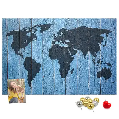 World Map Cork Memo Board with Wooden Frame