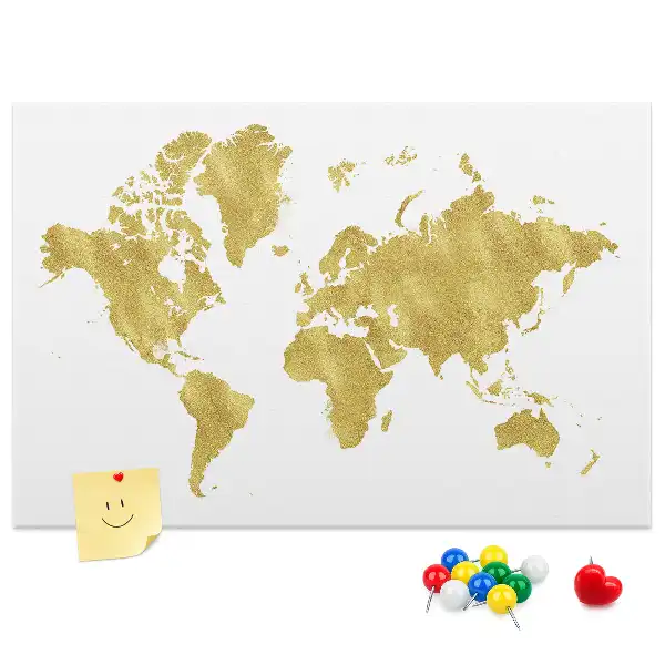 Printed Gold World Map Cork Board