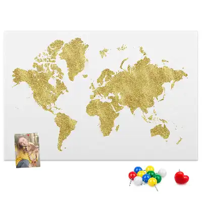 Printed Gold World Map Cork Board