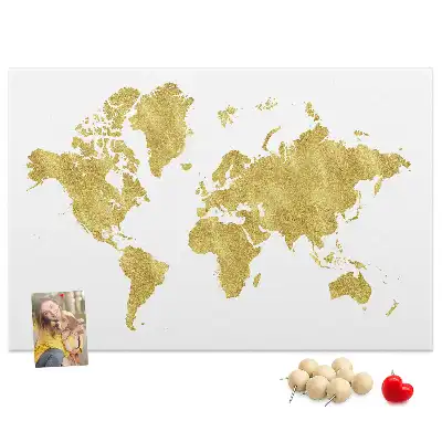 Printed Gold World Map Cork Board