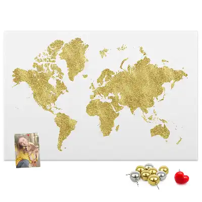 Printed Gold World Map Cork Board