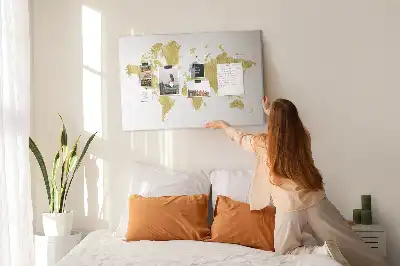 Printed Gold World Map Cork Board