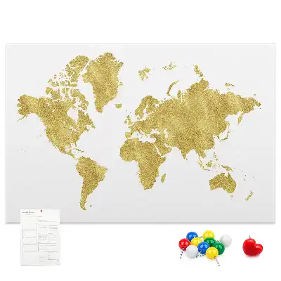 Printed Gold World Map Cork Board