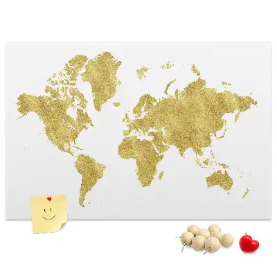 Printed Gold World Map Cork Board