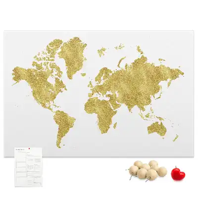 Printed Gold World Map Cork Board