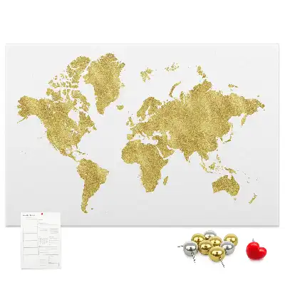 Printed Gold World Map Cork Board