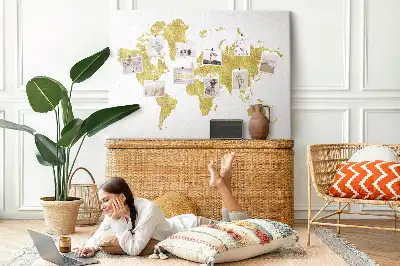 Printed Gold World Map Cork Board