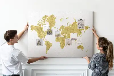 Printed Gold World Map Cork Board