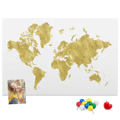Printed Gold World Map Cork Board