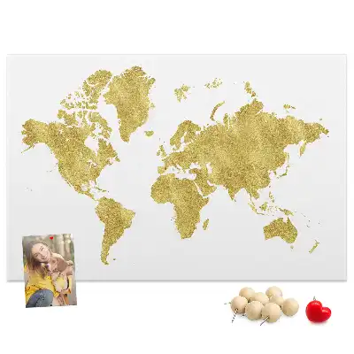 Printed Gold World Map Cork Board