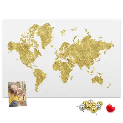 Printed Gold World Map Cork Board