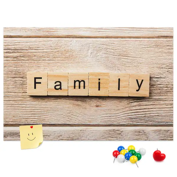 Printed Cork Board Family lettering