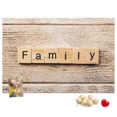 Printed Cork Board Family lettering