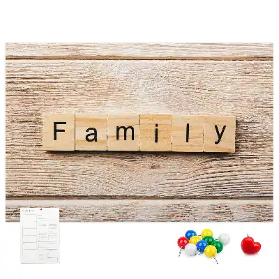 Printed Cork Board Family lettering