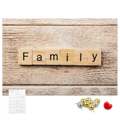 Printed Cork Board Family lettering