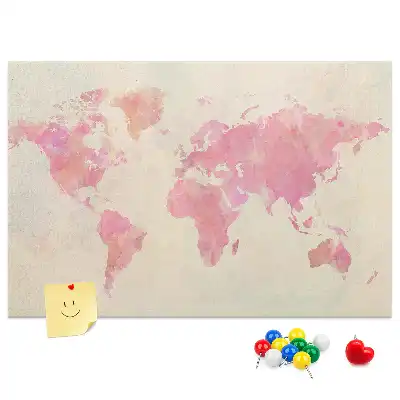 Watercolor World Map Printed Cork Board