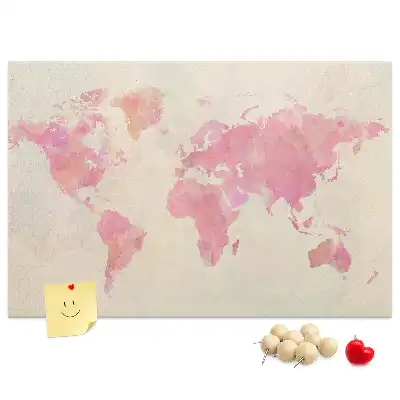 Watercolor World Map Printed Cork Board