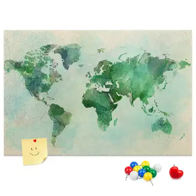 Watercolor World Map Printed Cork Memo Board