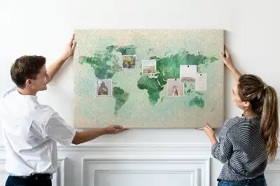 Watercolor World Map Printed Cork Memo Board