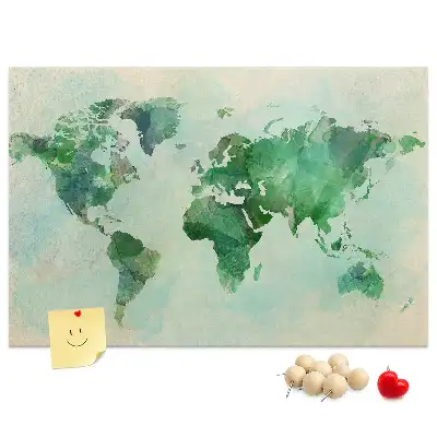 Printed Cork Memo Board Watercolor world map